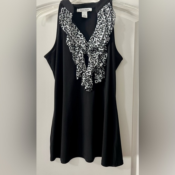 WHBM - Black Sleeveless V-Neck With Animal Print Ruffle - Size Medium - Picture 2 of 9